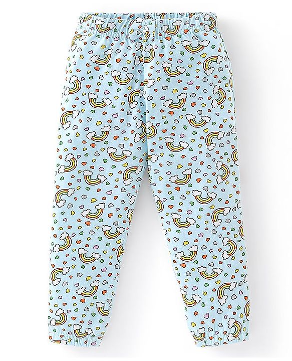 Babyhug Cotton Knit Full Length Lounge Pants Rainbow Print Pack of 2 - Pink & Sky Blue