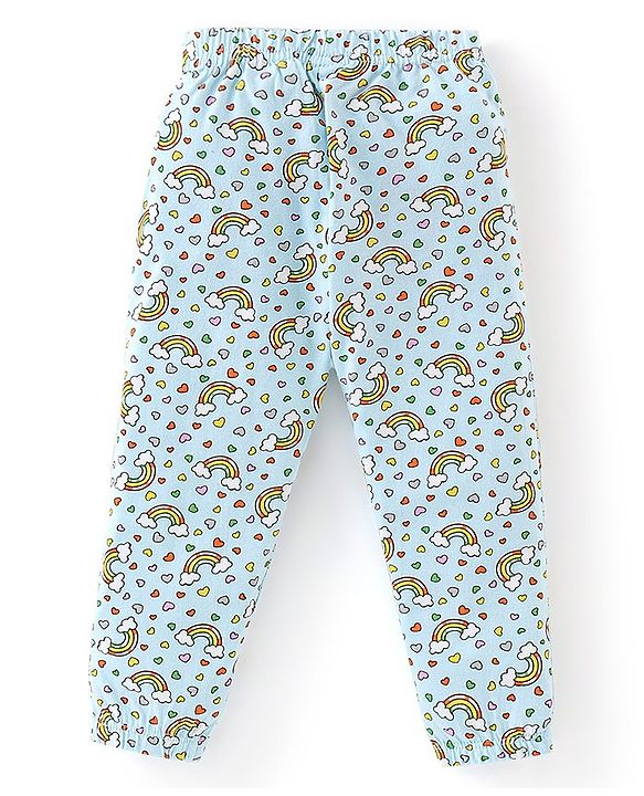 Babyhug Cotton Knit Full Length Lounge Pants Rainbow Print Pack of 2 - Pink & Sky Blue