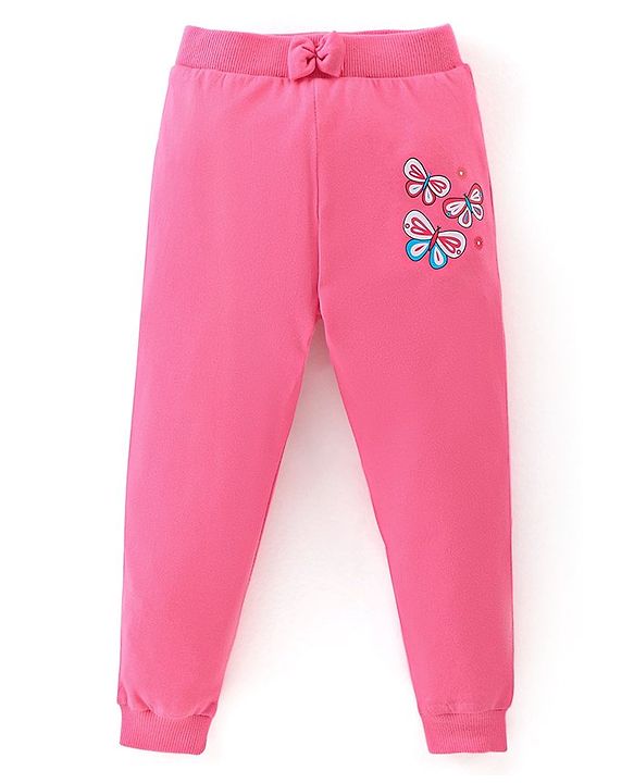 Babyhug Cotton Knit Lounge Pants Butterfly Print Pack of 2 - Pink & Yellow