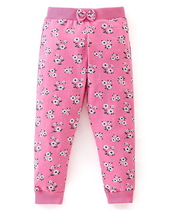 Babyhug Cotton Knit Lounge Pants Floral Print Pack of 3 - Pink & Blue