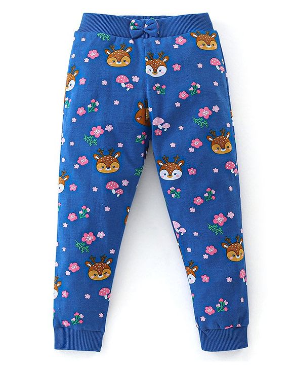 Babyhug Cotton Knit Lounge Pants Floral Print Pack of 3 - Pink & Blue