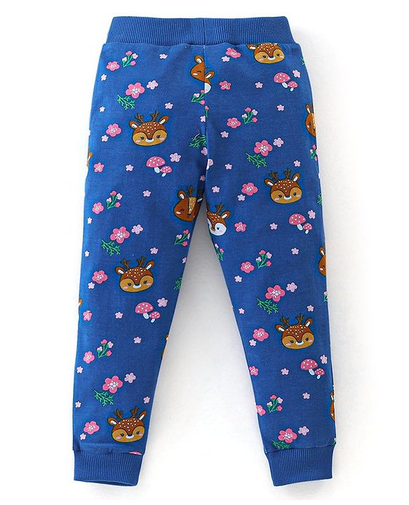 Babyhug Cotton Knit Lounge Pants Floral Print Pack of 3 - Pink & Blue