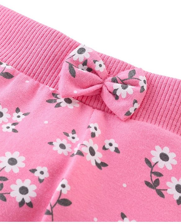 Babyhug Cotton Knit Lounge Pants Floral Print Pack of 3 - Pink & Blue