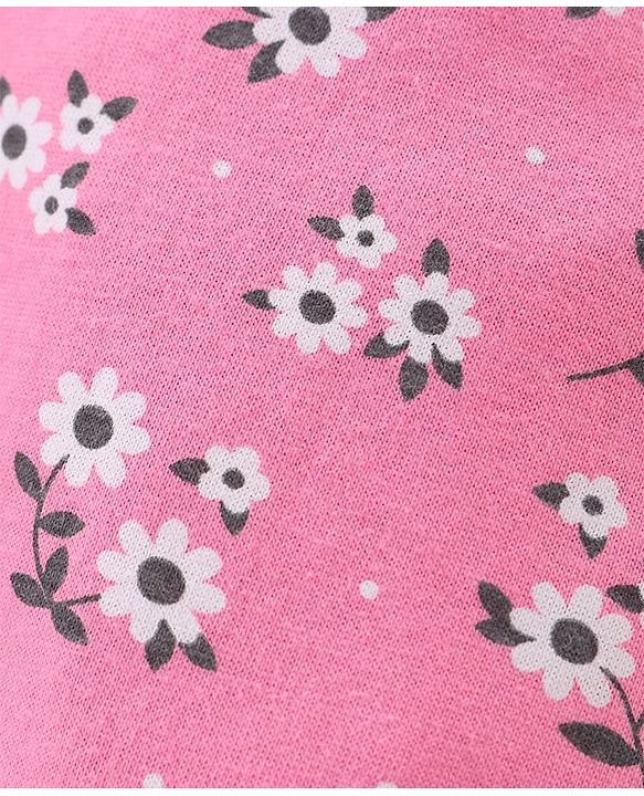 Babyhug Cotton Knit Lounge Pants Floral Print Pack of 3 - Pink & Blue