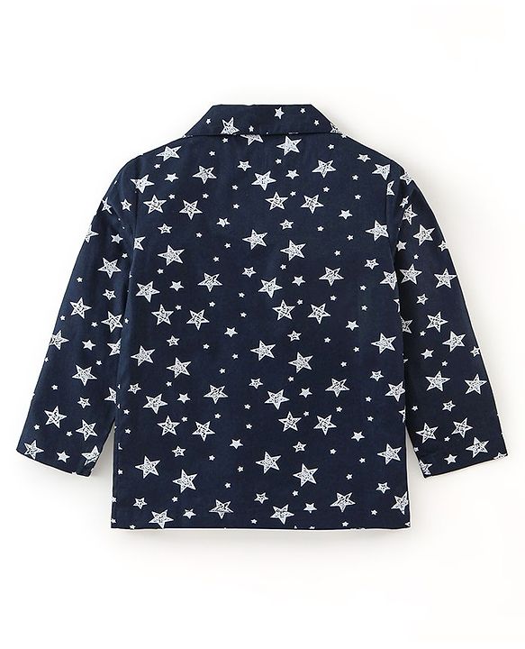 Babyhug Cotton Knit Full Sleeves Night Suit With Star Print - Navy Blue