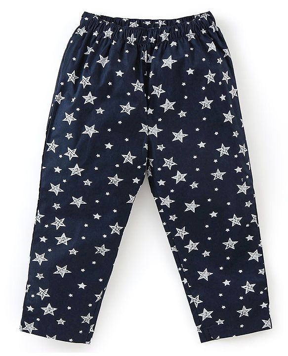 Babyhug Cotton Knit Full Sleeves Night Suit With Star Print - Navy Blue