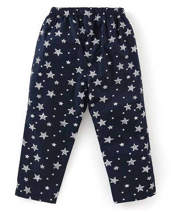 Babyhug Cotton Knit Full Sleeves Night Suit With Star Print - Navy Blue