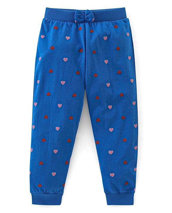 Babyhug Cotton Knit Full Length Lounge Pant Floral & Heart Print Pack of 3 - Pink & Blue