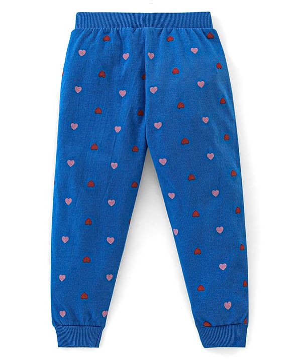 Babyhug Cotton Knit Full Length Lounge Pant Floral & Heart Print Pack of 3 - Pink & Blue