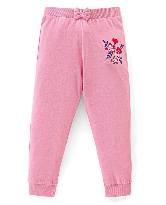 Babyhug Cotton Knit Full Length Lounge Pant Floral & Heart Print Pack of 3 - Pink & Blue