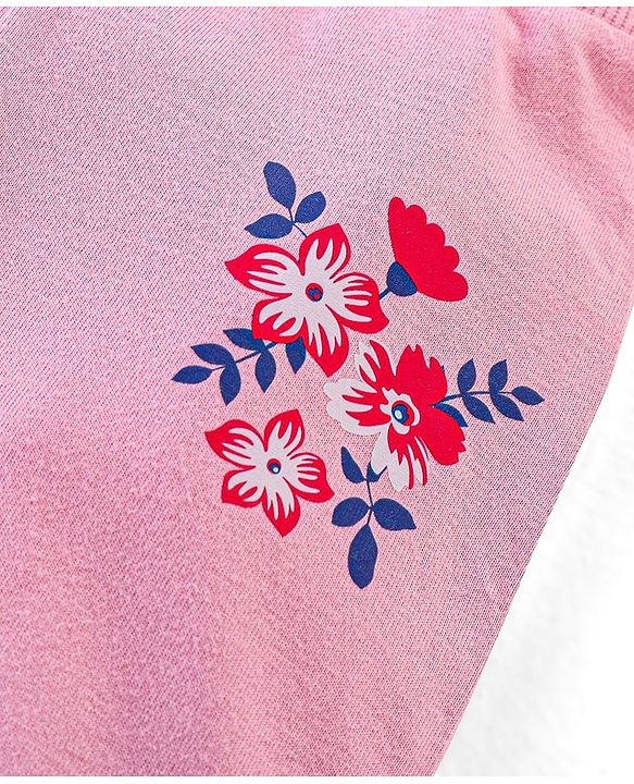 Babyhug Cotton Knit Full Length Lounge Pant Floral & Heart Print Pack of 3 - Pink & Blue