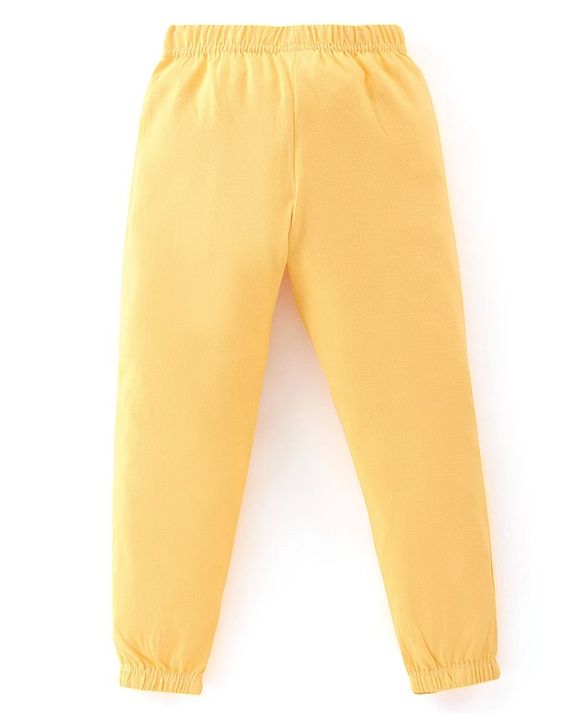 Babyhug Cotton Knit Track Pants Striped & Printed Pack of 3 - Pink & Yellow