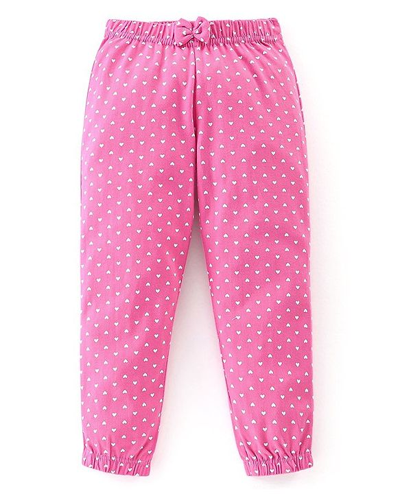 Babyhug Cotton Knit Track Pants Striped & Printed Pack of 3 - Pink & Yellow