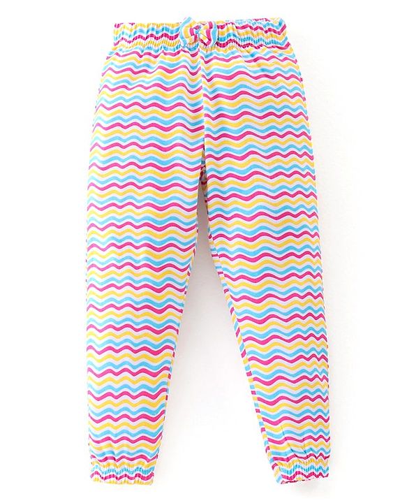 Babyhug Cotton Knit Track Pants Striped & Printed Pack of 3 - Pink & Yellow