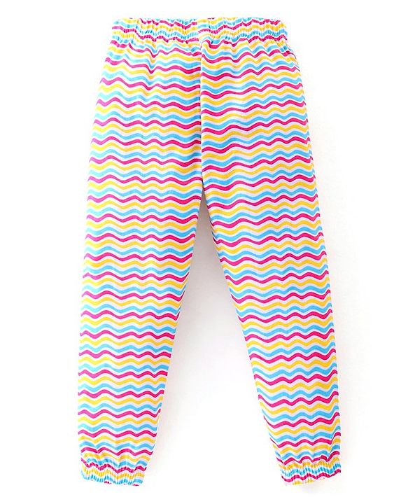 Babyhug Cotton Knit Track Pants Striped & Printed Pack of 3 - Pink & Yellow