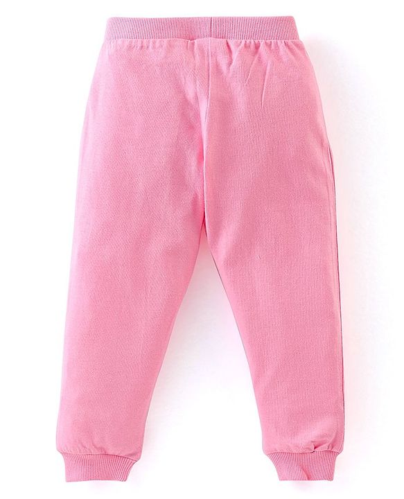 Babyhug Cotton Knit Full Length Lounge Pants with Bow Applique Stripes & Butterfly Print Pack of 3 - Pink & Navy