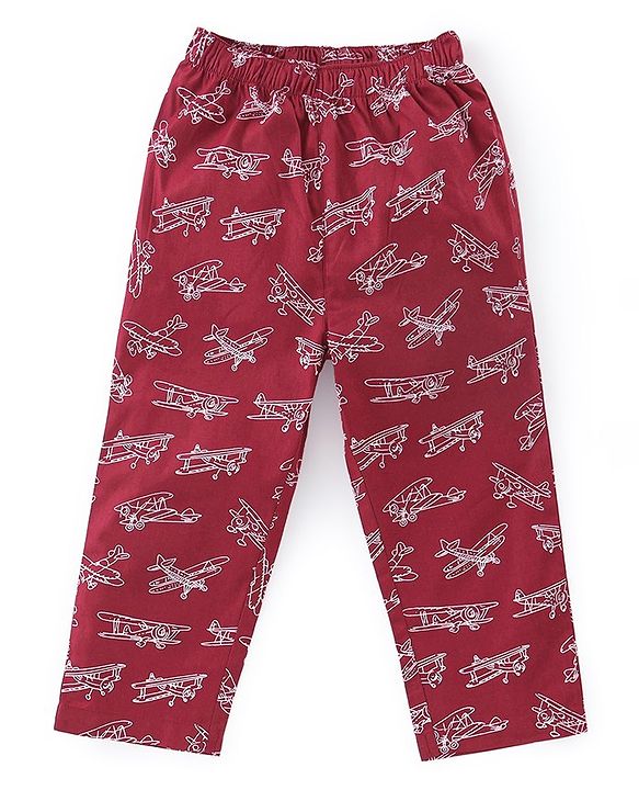 Babyhug Cotton Woven Full Sleeves Night Suit with Air Planes Print - Red