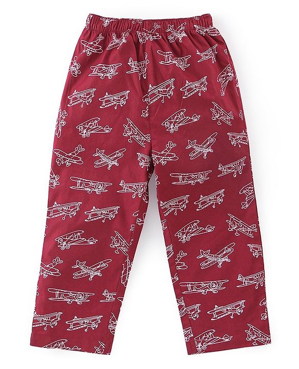 Babyhug Cotton Woven Full Sleeves Night Suit with Air Planes Print - Red