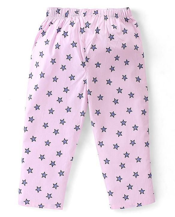 Babyhug Cotton Woven Full Sleeves Star Printed Night Suit - Pink