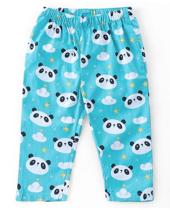 Babyhug Cotton Knit Half Sleeves Night Suit With Panda Print - Blue