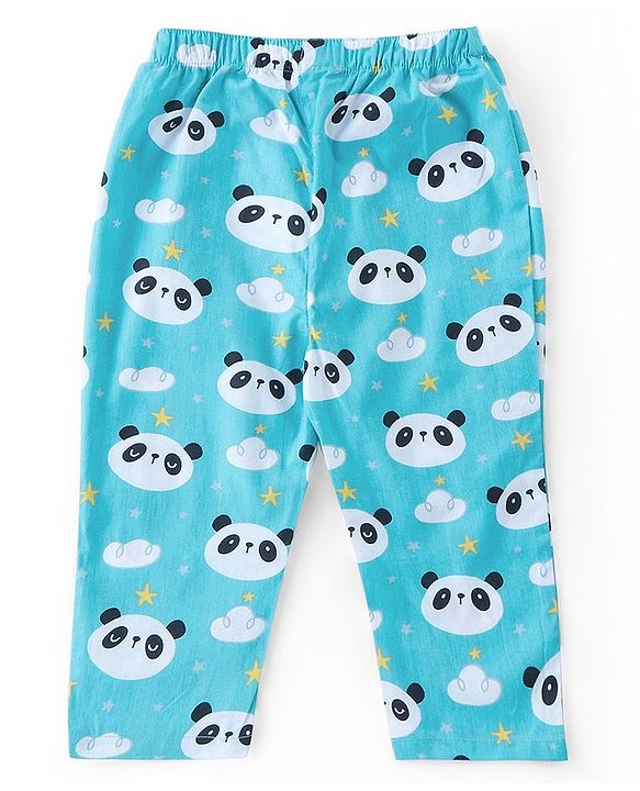 Babyhug Cotton Knit Half Sleeves Night Suit With Panda Print - Blue