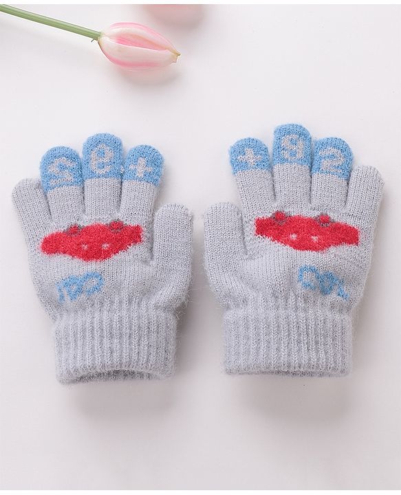 Babyhug Woolen Gloves Pair Car Design - Grey