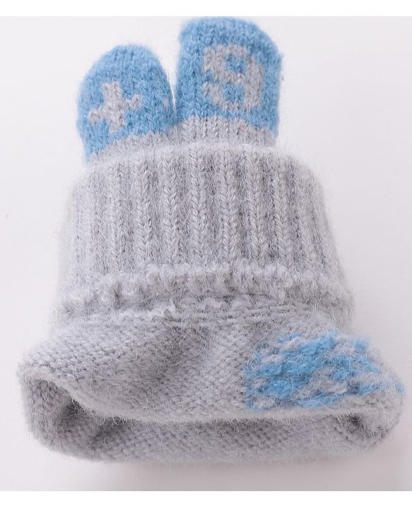 Babyhug Woolen Gloves Pair Car Design - Grey