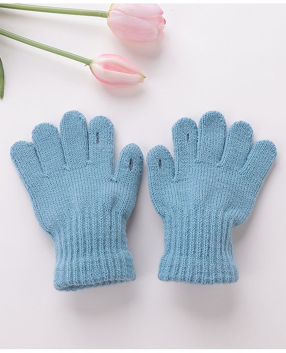 Babyhug Woolen Gloves Pair Solid Design - Sky Blue