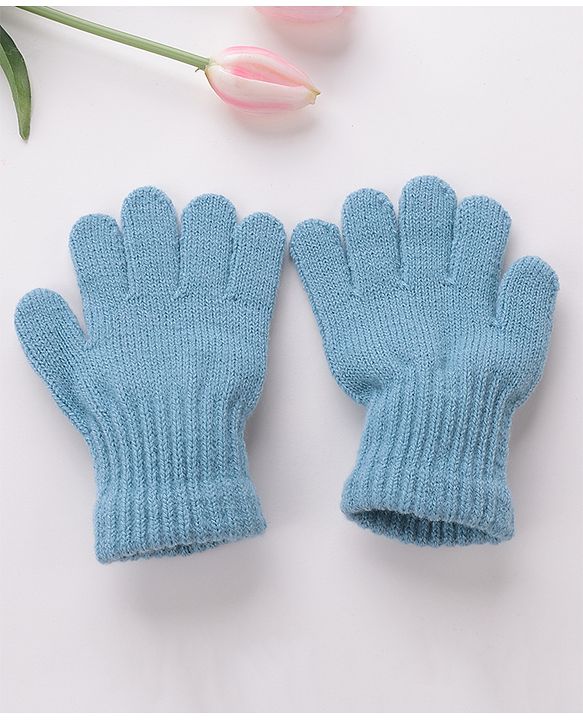 Babyhug Woolen Gloves Pair Solid Design - Sky Blue