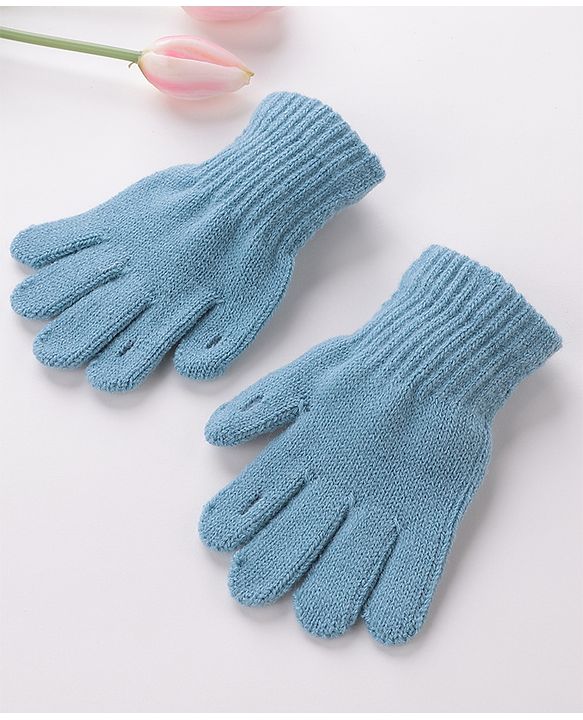 Babyhug Woolen Gloves Pair Solid Design - Sky Blue