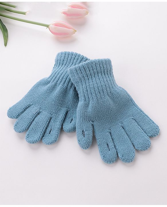 Babyhug Woolen Gloves Pair Solid Design - Sky Blue