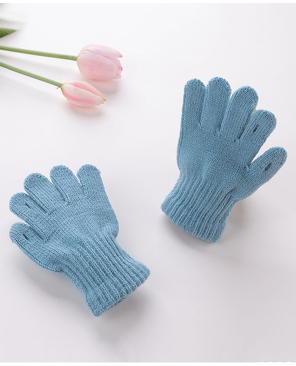 Babyhug Woolen Gloves Pair Solid Design - Sky Blue