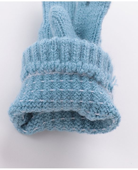 Babyhug Woolen Gloves Pair Solid Design - Sky Blue