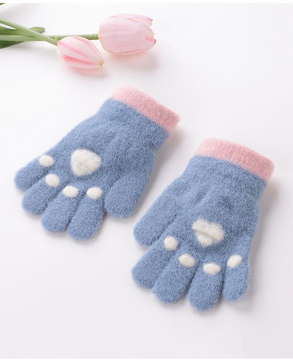 Babyhug Woolen Gloves Pair Paw Design - Sky Blue
