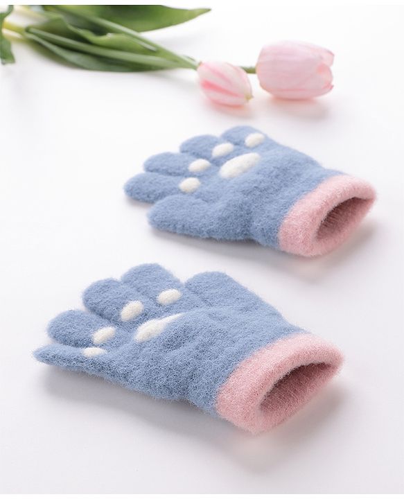 Babyhug Woolen Gloves Pair Paw Design - Sky Blue