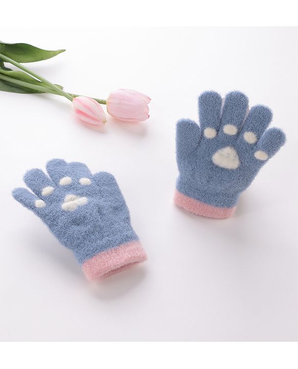 Babyhug Woolen Gloves Pair Paw Design - Sky Blue
