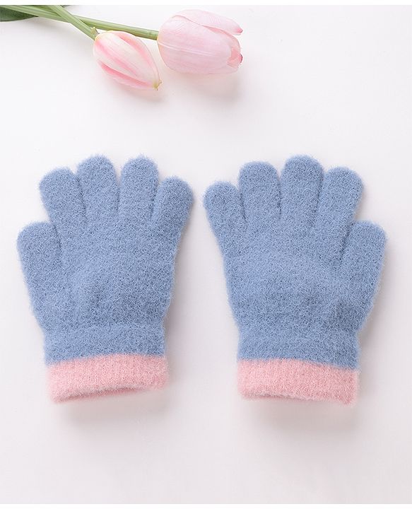 Babyhug Woolen Gloves Pair Paw Design - Sky Blue
