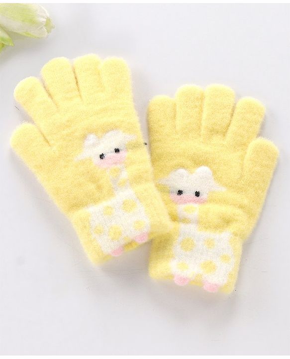 Babyhug Woolen Gloves Pair Giraffe Design - Yellow