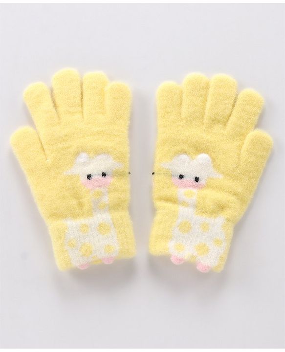 Babyhug Woolen Gloves Pair Giraffe Design - Yellow
