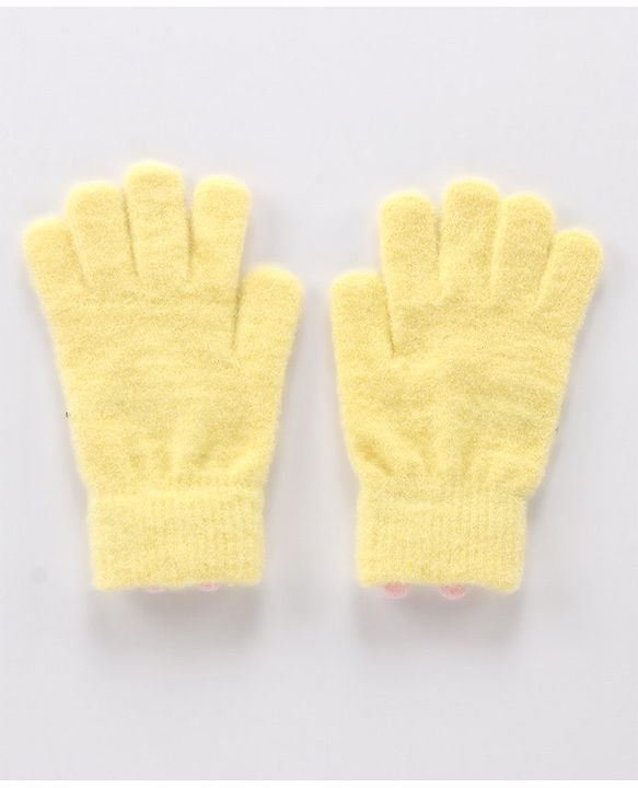 Babyhug Woolen Gloves Pair Giraffe Design - Yellow