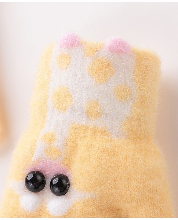 Babyhug Woolen Gloves Pair Giraffe Design - Yellow