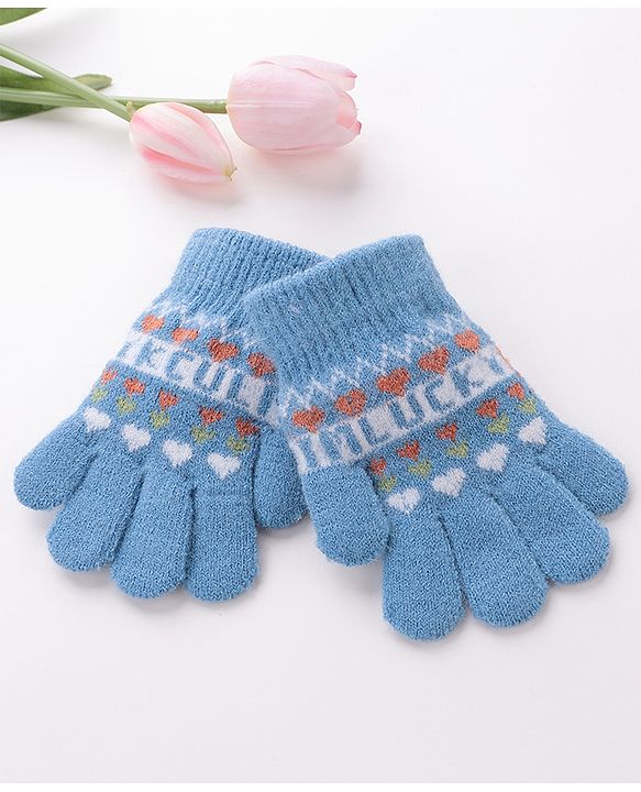 Babyhug Woolen Gloves Pair Text Design - Sky Blue