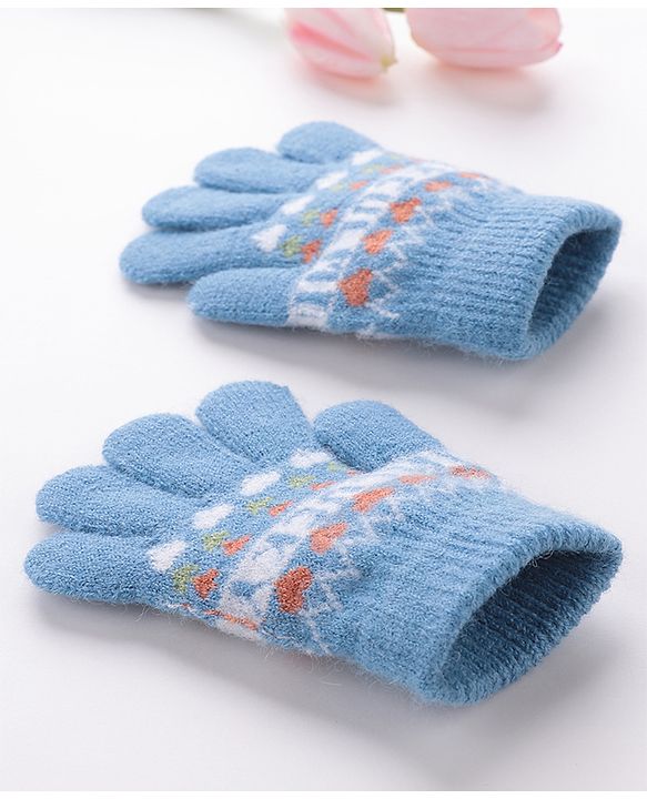 Babyhug Woolen Gloves Pair Text Design - Sky Blue