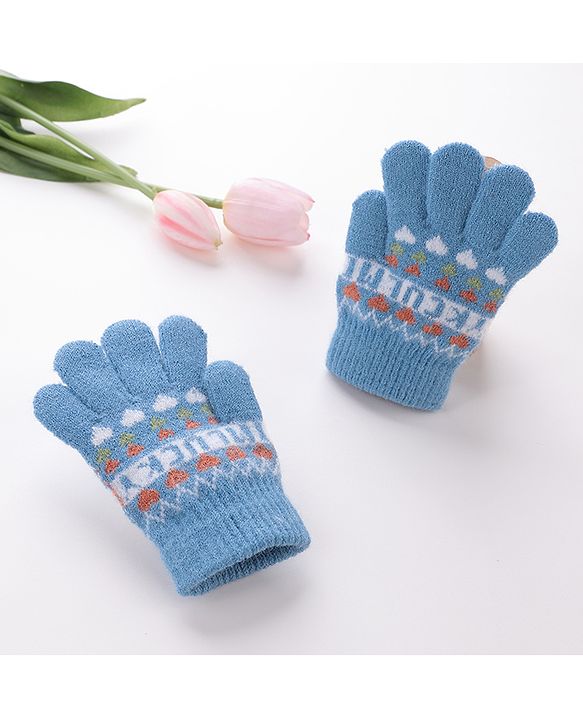 Babyhug Woolen Gloves Pair Text Design - Sky Blue
