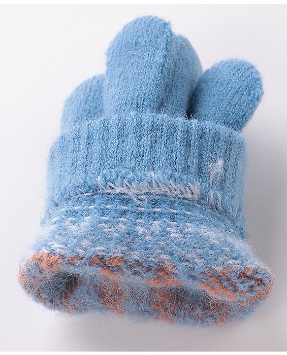 Babyhug Woolen Gloves Pair Text Design - Sky Blue