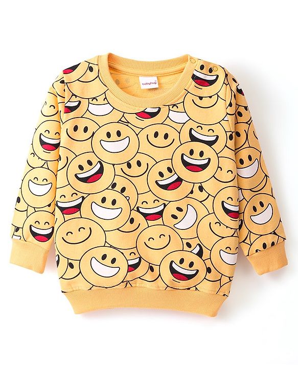 Babyhug Cotton Knit Full Sleeves Sweatshirt With Emoji & Text Graphics Pack Of 2 - Yellow & Red