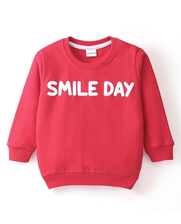 Babyhug Cotton Knit Full Sleeves Sweatshirt With Emoji & Text Graphics Pack Of 2 - Yellow & Red
