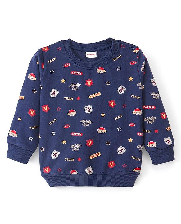 Babyhug Cotton Knit Full Sleeves Sweatshirt With Graphics Text Print Pack Of 2 - Navy Blue & Yellow