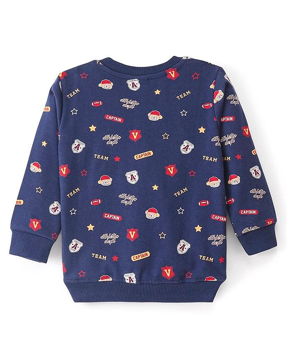 Babyhug Cotton Knit Full Sleeves Sweatshirt With Graphics Text Print Pack Of 2 - Navy Blue & Yellow