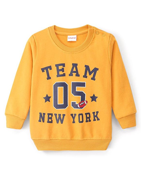Babyhug Cotton Knit Full Sleeves Sweatshirt With Graphics Text Print Pack Of 2 - Navy Blue & Yellow